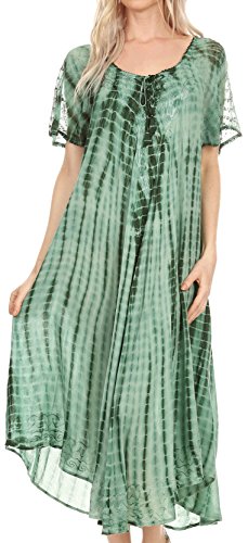 Sakkas 17601 - Yasmin Abbindebatik gestickte Sheer mit Flügelärmeln Sundress | Cover Up - Grün - OS Sakkas 17601 - Yasmin Abbindebatik gestickte Sheer mit Flügelärmeln Sundress | Cover Up - Grün - OS von Sakkas