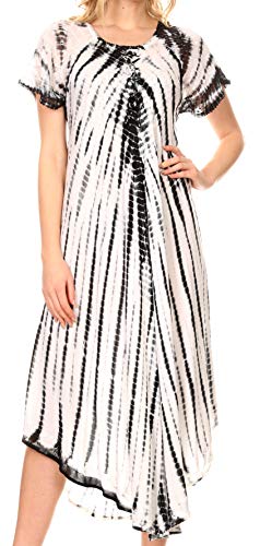 Sakkas 17601 - Yasmin Tie Dye Bestickte Transparente Flügelärmeln Sommerkleid | Vertuschen - Schwarz/Weiß - OS von Sakkas