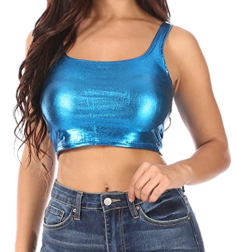 Sakkas 18-1507 - Damen Stretchy ärmelloses flüssiges Metallic Club Crop Tank Top Türkis - M. von Sakkas