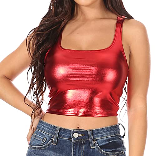 Sakkas 18-1507 - Stretchiges ärmelloses, flüssigmetallisches Club-Crop-Tanktop für Damen Rot - S. Sakkas 18-1507 - Stretchiges ärmelloses, flüssigmetallisches Club-Crop-Tanktop für Damen Rot - S. von Sakkas