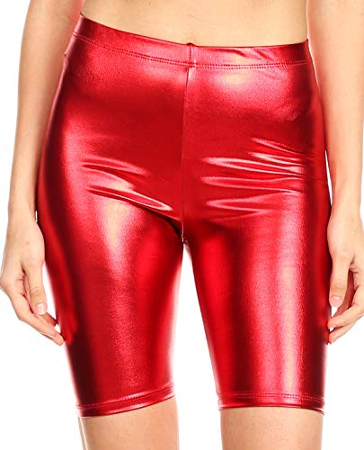 Sakkas 18-5212 - Damen Shinny Metallic Bike Shorts Stretchy Unisex Rot - 2X von Sakkas