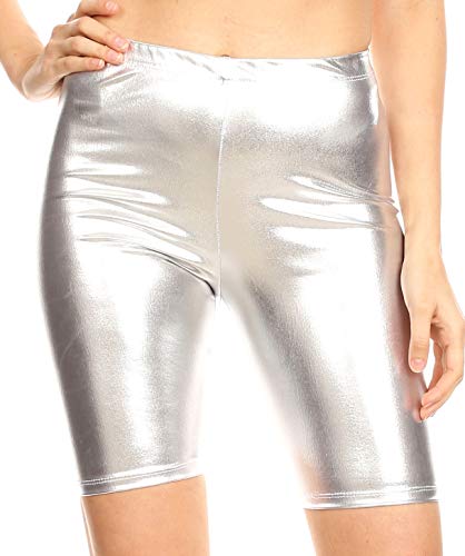 Sakkas 18-5212 - Damen Shinny Metallic Bike Shorts Stretchy Unisex Silber - 1X von Sakkas