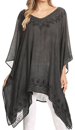 Sakkas 1801 - Regina Frauen leichte Stonewashed Poncho Top Bluse Kaftan vertuschen - Schwarz - OS von Sakkas