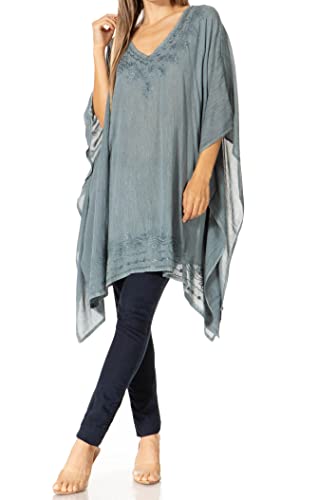 Sakkas 1801 - Regina Leichte Stonewashed Poncho Top Bluse Kaftan Cover Up für Damen - A-Azur - OS von Sakkas