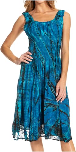 Sakkas 181476 - Alba Frauen Weg von der Schulter Smock Ruffle Midi Kleid Tie Dye & Stickerei - Türkis - OS von Sakkas