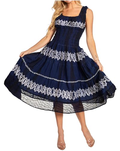 Sakkas 181476 - Alba Women's Off The Shoulder Smock Ruffle Midi Dress Tie Dye & Embroidery - 46-Navy - OS Sakkas 181476 - Alba Women's Off The Shoulder Smock Ruffle Midi Dress Tie Dye & Embroidery - 46-Navy - OS von Sakkas
