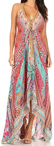 Sakkas 1817 - Lizi Damen Maxi High-Low Halfter Taschentuch Langes Kleid Beach Party - FOM321-Multi - OS von Sakkas