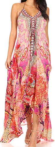 Sakkas 1817 - Lizi Damen Maxi High-Low Halfter Taschentuch Langes Kleid Beach Party - ORM320-Multi - OS von Sakkas