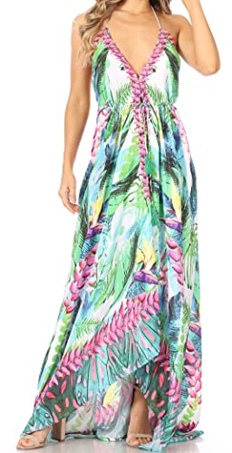 Sakkas 1817 - Lizi Damen Maxi High-Low Halfter Taschentuch Langes Kleid Beach Party - TLG228-Green - OS von Sakkas