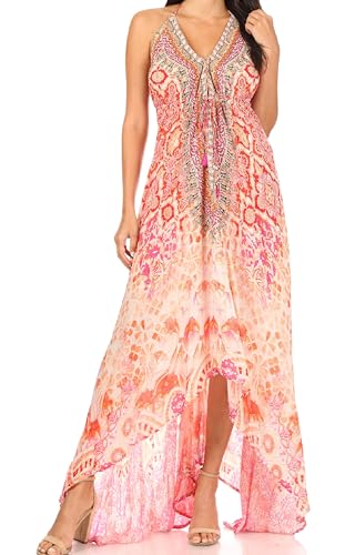 Sakkas 1817 - Lizi Damen Maxi High-Low Halfter Taschentuch Langes Kleid Beach Party - TPI317-Pink - OS von Sakkas