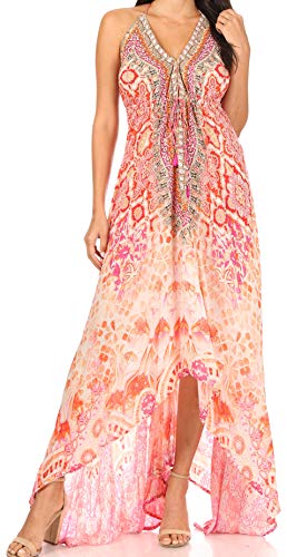 Sakkas 1817 - Lizi Damen Maxi High-Low Halfter Taschentuch Langes Kleid Beach Party - TPI317-Pink - OS von Sakkas