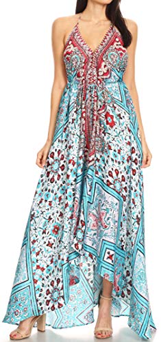 Sakkas 1817 - Lizi Damen Maxi High-Low Halfter Taschentuch Langes Kleid Beach Party - TW222-White - OS von Sakkas