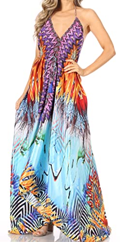Sakkas 1817 - Lizi Damen Maxi High-Low Halfter Taschentuch Long Dress Beach Party - ONT85-Turq - OS von Sakkas