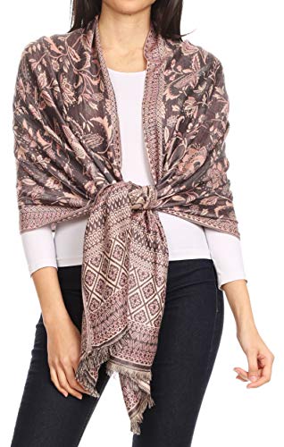 Sakkas 18200 - Gianna Women's Silky Soft Reversible Floral Woven Pashmina Scarf Shawl Wrap - Pink - OS von Sakkas