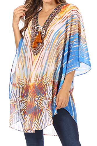 Sakkas 1821 - Sloane Damen Bedruckte V-Ausschnitt Loose Fit Lässige Kreisbluse Bluse mit Krawatten - LM98-Multi - OS Sakkas 1821 - Sloane Damen Bedruckte V-Ausschnitt Loose Fit Lässige Kreisbluse Bluse mit Krawatten - LM98-Multi - OS von Sakkas