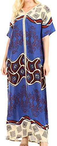 Sakkas 18211 - Sabra Damen Long Casual Cover-up Tunika Kaftan V-Ausschnitt Kleid - Royal Blue - L von Sakkas