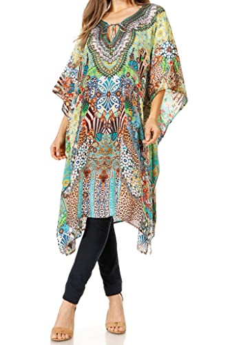 Sakkas 1822 - Jenni Damen Boho Kaftan Kaftan Kleid in mittlerer Länge vertuschen Fließende Strasssteine - 526 - OS von Sakkas