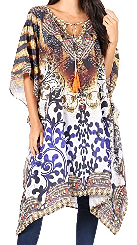 Sakkas 1822 - Jenni Damen Mitte Länge Boho Kaftan Kaftan Kleid vertuschen Flowy Strass - OW15-Weiß - OS von Sakkas