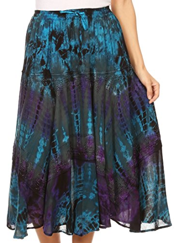 Sakkas 18221 - Justina Damen Midi Full Circle Tie-Dye Rock mit elastischer Taille - Grau - OS von Sakkas