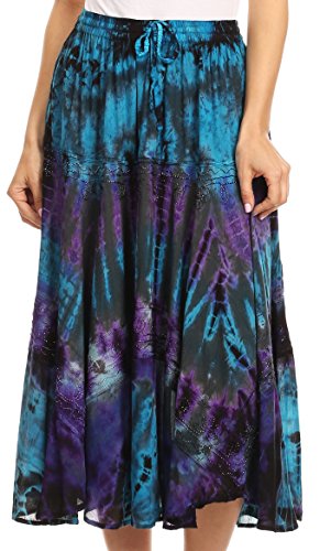 Sakkas 18221 - Justina Frauen Tanz Midi Full Circle Tie-Dye Rock mit elastischer Taille - Teal - OS von Sakkas
