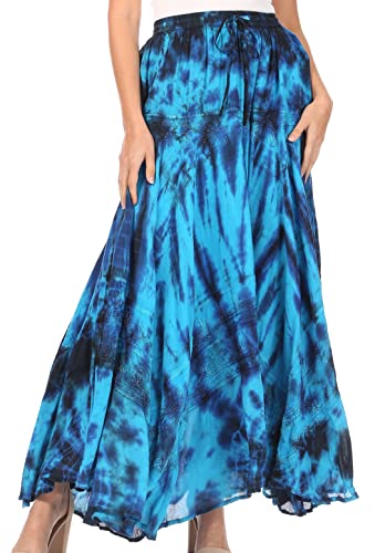 Sakkas 18222 - Ester Womens Simple Boho Maxi Vollkreis Tie-Dye Rock mit elastischer Taille - Blau/Türkis - OS von Sakkas