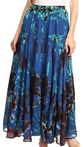 Sakkas 18222 - Ester Womens Simple Boho Maxi Vollkreis Tie-Dye Rock mit elastischer Taille - Blau - OS von Sakkas