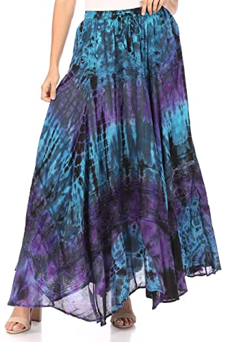 Sakkas 18222 - Ester Womens Simple Boho Maxi Vollkreis Tie-Dye Rock mit elastischer Taille - Petrol - OS von Sakkas