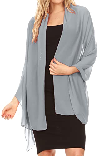 Sakkas 18225 - Jona Frauen Weiche schiere Chiffon Braut Hochzeit Abend Schal Schal Wrap Stola - Silver Grey - 7029 von Sakkas