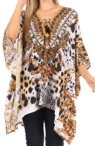 Sakkas 1825 - Aymee Damen Caftan Poncho Cover Up V-Ausschnitt Top Mit Strass schnüren - CTM312-Multi - OS von Sakkas