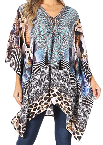 Sakkas 1825 - Aymee Damen Caftan Poncho Cover Up V-Ausschnitt Top Mit Strass schnüren - SCBR226-Brown - OS von Sakkas