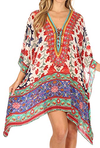 Sakkas 1825 - Aymee Frauen Kaftan Poncho vertuschen V-Ausschnitt Top Schnürung mit Strass - TW25-White - OS von Sakkas