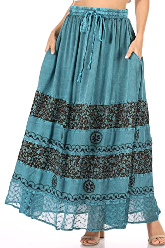 Sakkas 1826 - Sandra Frauen Casual Lang Maxi Boho Gypsy Rock Elastischer Bund & Taschen - Türkis - OS von Sakkas