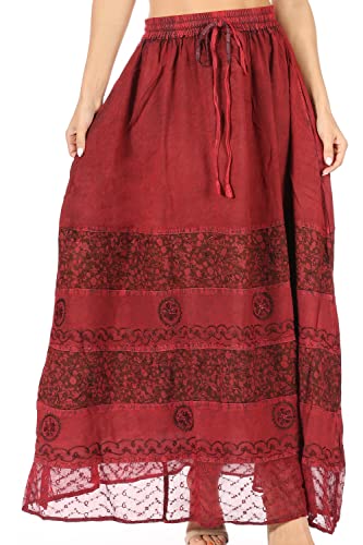 Sakkas 1826 - Sandra Frauen Casual Lang Maxi Boho Zigeuner Rock Elastische Taille und Taschen - Cayenne - OS von Sakkas