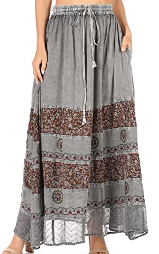 Sakkas 1826 - Sandra Frauen Casual Maxi Boho Gypsy Rock Elastischer Bund & Taschen - Grau - OS von Sakkas