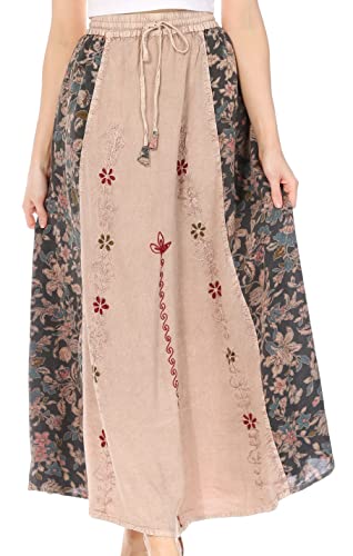 Sakkas 1827 - Maran Boho Bestickungsrock für Frauen mit elastischer Taille und Taschen aus Spitze - Beige - OS von Sakkas