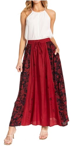 Sakkas 1827 - Maran Frauen Boho Stickerei Rock mit elastischer Taille und Taschen - Cayenne - OS Sakkas 1827 - Maran Frauen Boho Stickerei Rock mit elastischer Taille und Taschen - Cayenne - OS von Sakkas