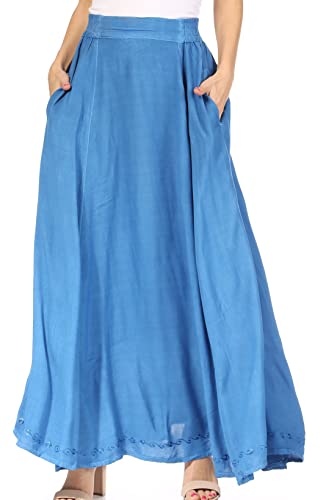 Sakkas 1829 - Noemi Damen Langer Maxi Sommer Lässig Boho Rock Elastischer Bund & Taschen - Blau - OS von Sakkas