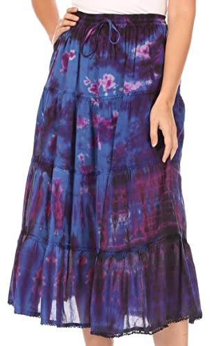 Sakkas 18452 - Antonia Frauen Rock Tie Dye Boho elastische Taille einstellbare Stickerei - lila - OS von Sakkas