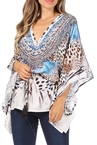 Sakkas 1901 - Danis Damen Oversized Casual Pullover V-Ausschnitt Kurzarm Boho Top Bluse - 436 - OS von Sakkas