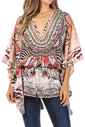 Sakkas 1901 - Danis Damen Oversized Casual Pullover V-Ausschnitt Kurzarm Boho Top Bluse - 482 - OS von Sakkas