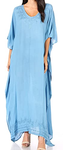 Sakkas 1901 - Favi Womens Casual Langes Maxikleid Caftan Cover Up Loungewear Rayon - Hellblau - OS von Sakkas