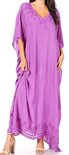 Sakkas 1901 - Favi Womens Casual Langes Maxikleid Caftan Cover Up Loungewear Rayon - Lila - OS von Sakkas