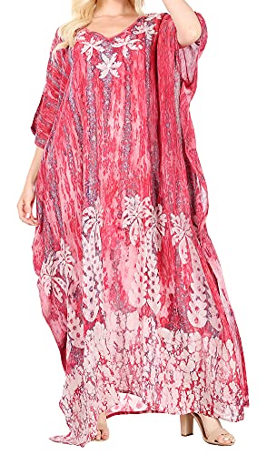Sakkas 1902 - Tacy Damen Casual Boho Sommer Maxikleid Caftan Kaftan Vertuschung LougeWear - 11-HibiscusPink - OS von Sakkas