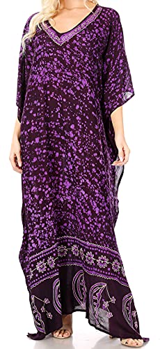 Sakkas 1902 - Tacy Damen Casual Boho Sommer Maxikleid Caftan Kaftan Vertuschung LougeWear - 9-Aubergine - OS von Sakkas