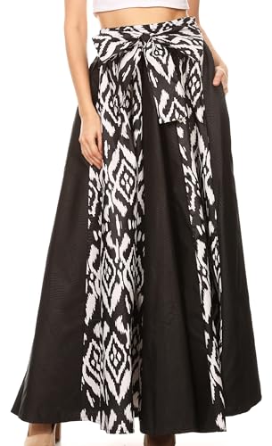 Sakkas 19066 - Vero Damen Maxi Color Block Langer Rock Afrikanischer Ankara-Print mit Taschen - 111-Schwarz/Weiß - OS von Sakkas