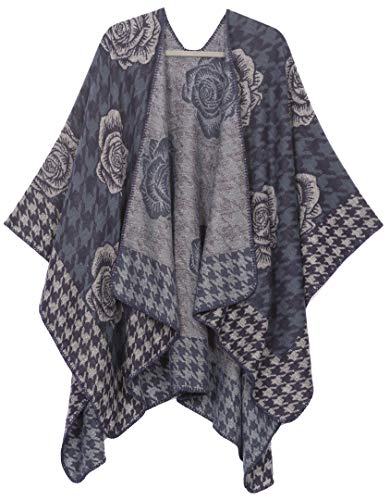 Sakkas 1928 - Lupe Damen Reversible Poncho Wrap Cape Schal Pullover Mantel Strickjacke Muster - Houndstooth Grey - OS von Sakkas