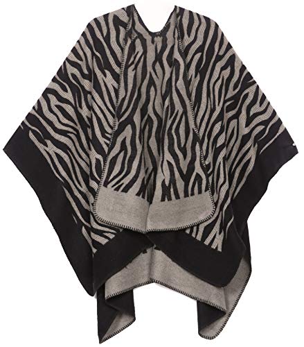 Sakkas 1928 - Lupe Damen Reversible Poncho Wrap Cape Schal Pullover Mantel Strickjacke Muster - Zebra Grau - OS von Sakkas