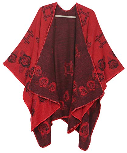 Sakkas 1928 - Lupe Womens Reversible Poncho Wrap Cape Schal Pullover Mantel Strickjacke Muster - RoseBurgundSchwarz - OS von Sakkas