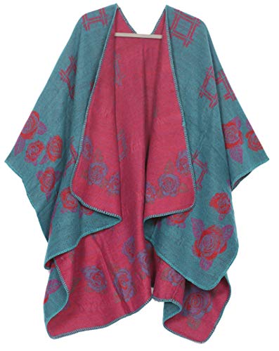 Sakkas 1928 - Lupe Womens Reversible Poncho Wrap Cape Schal Pullover Mantel Strickjacke Muster - RoseRedBlue - OS von Sakkas
