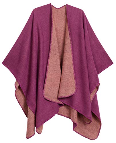 Sakkas 1930 - Mari Frauen Reversible Large Poncho Shawl Wrap Schal Cape Ruana Blanket - Rose - OS von Sakkas